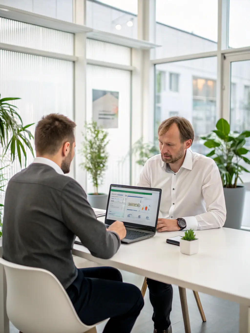 An image of a consultant working with a client, discussing HR strategies and solutions.