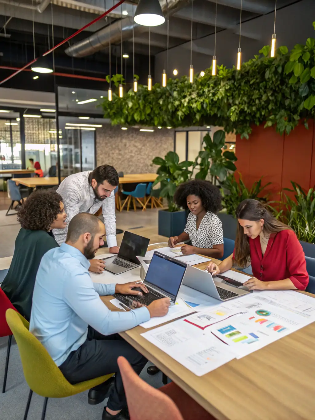 A professional image depicting a diverse group of international talents collaborating in a modern office setting, symbolizing Nexora Pflege's commitment to talent acquisition and integration.